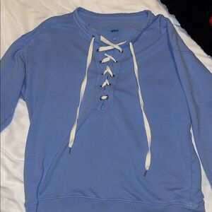 Aerie Light Blue Lace-Up V-Neck Sweater